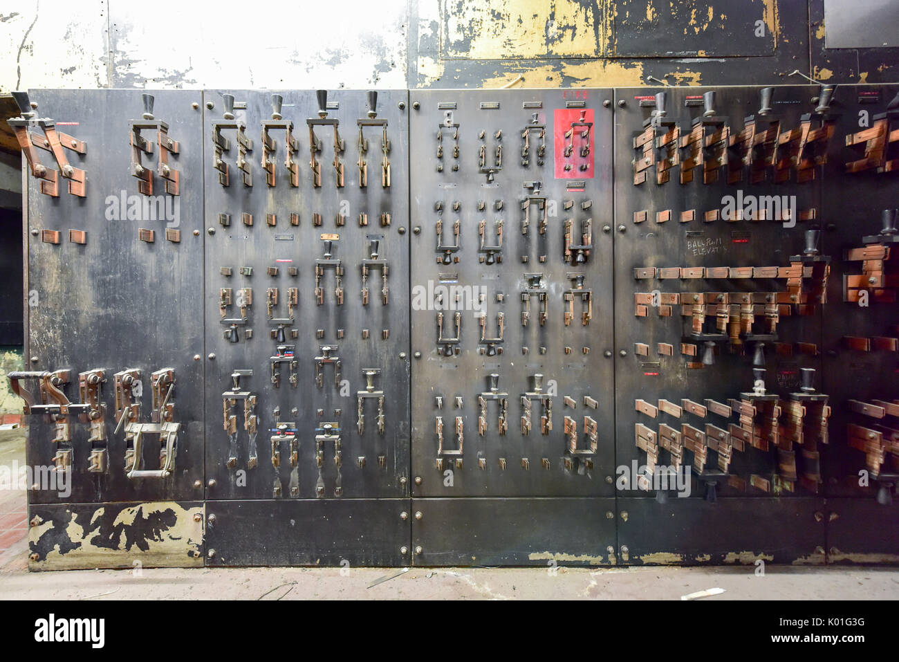 Vintage electrical breakers and meters. Stock Photo