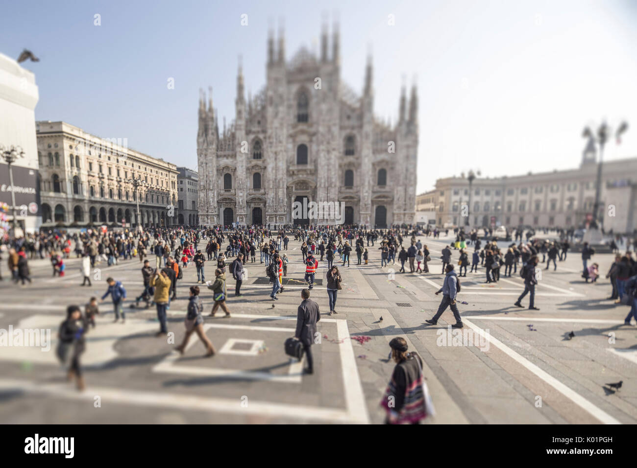 View of the square and the gothic Duomo the icon of Milan Lombardy Italy Europe Stock Photo