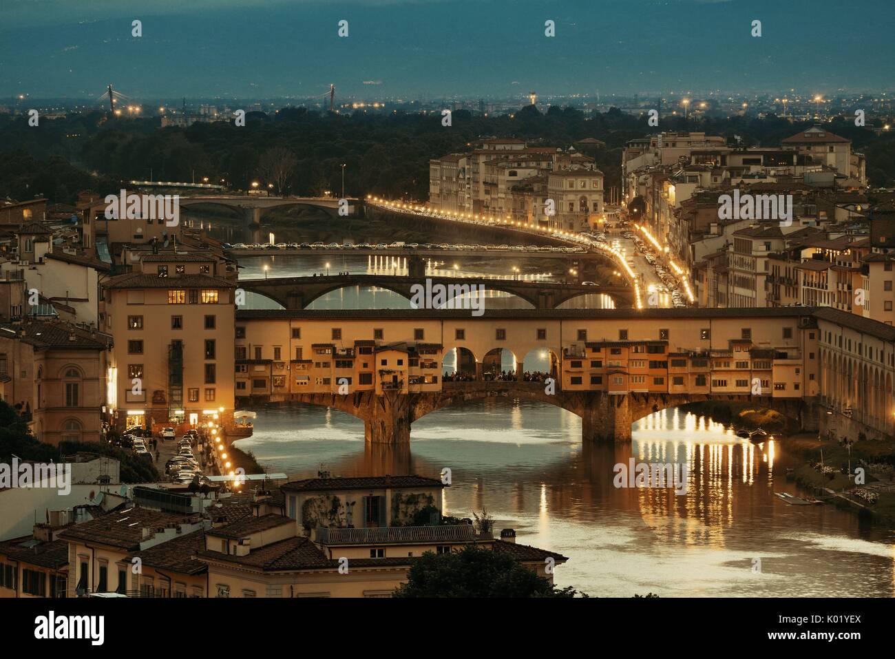 Florence Skyline Viewed From Piazzale Michelangelo At Night With Ponte Florence Skyline Viewed From Piazzale Michelangelo At Night With Ponte
