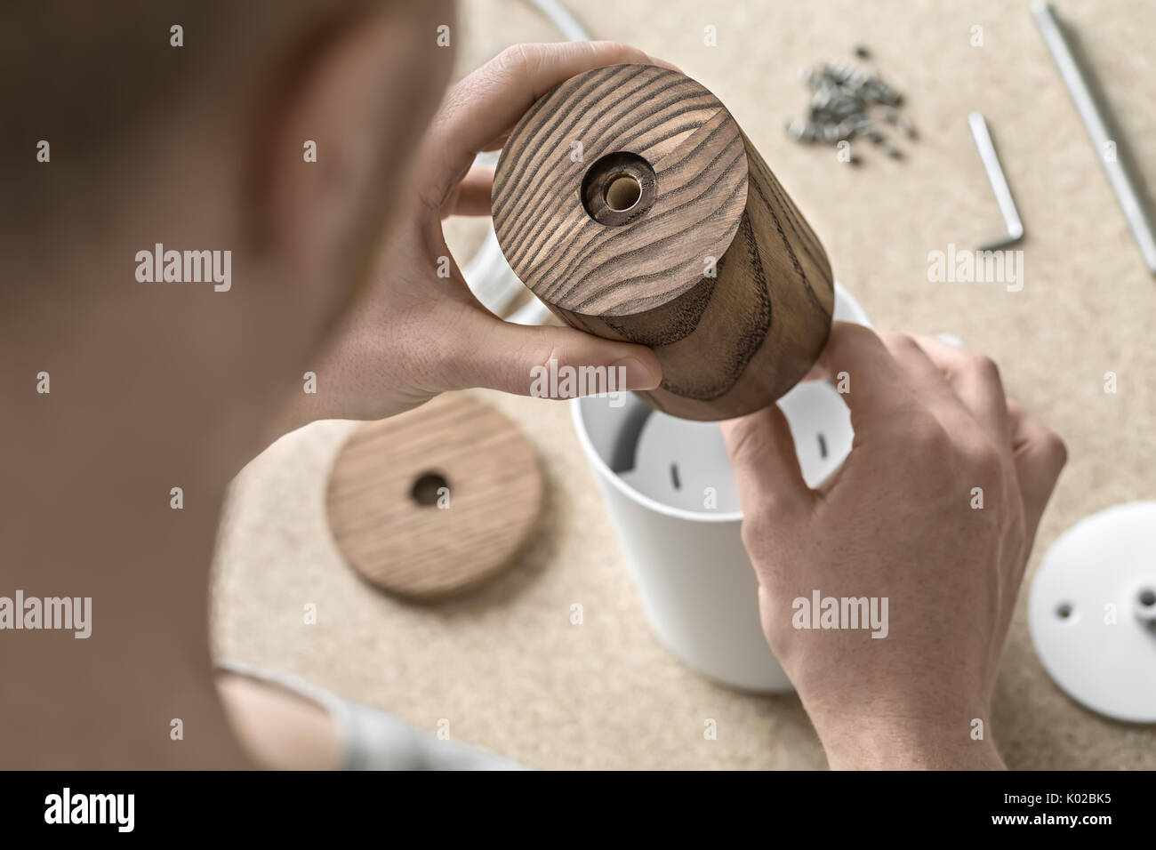Lamp assembling in workshop Stock Photo