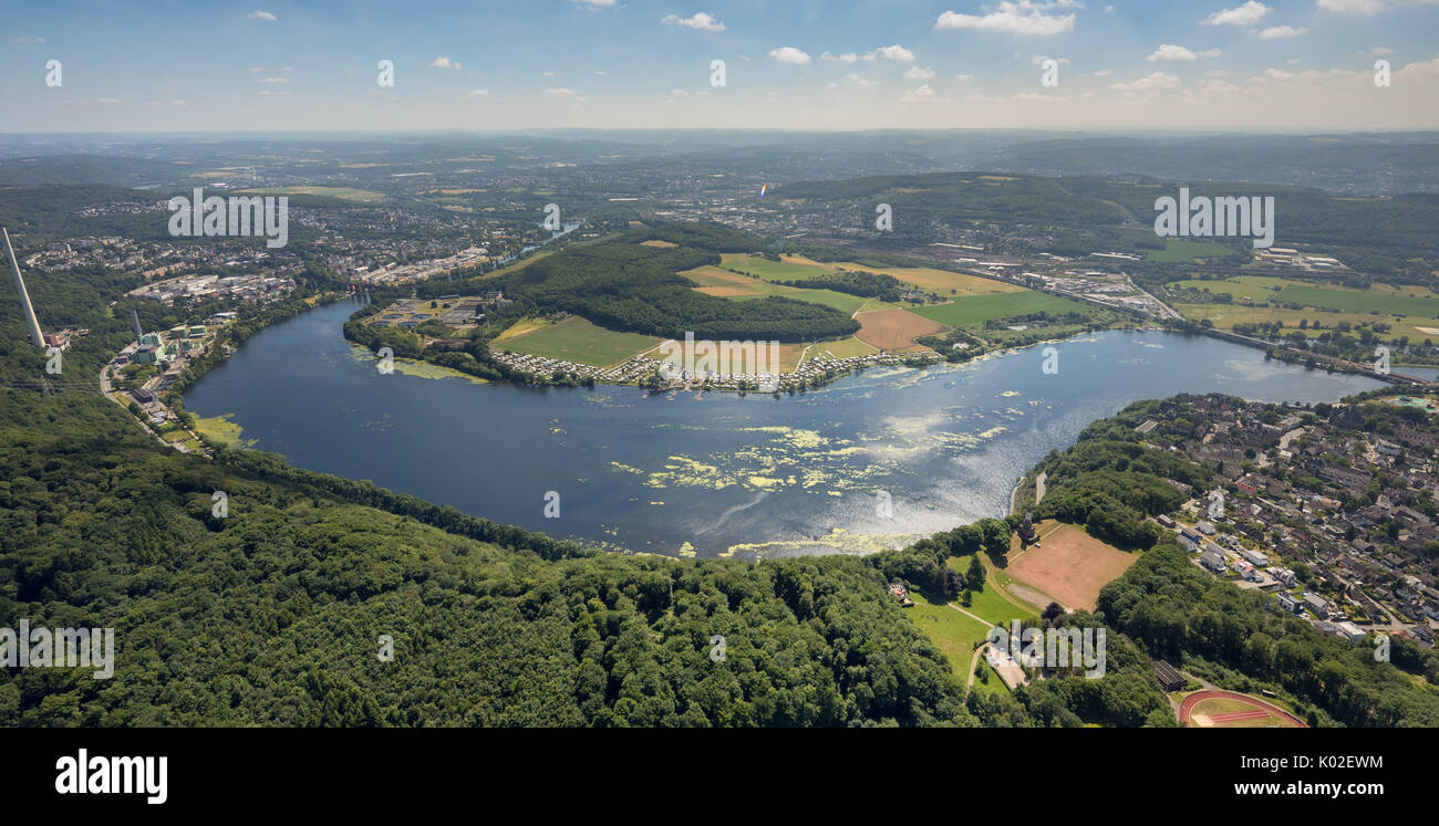 Overview of the entire Harkortsee, waterweed species Elodea nuttallii in Harkortsee, Wetter (Ruhr), Ruhr area, North Rhine-Westphalia, Germany, Europe Stock Photo