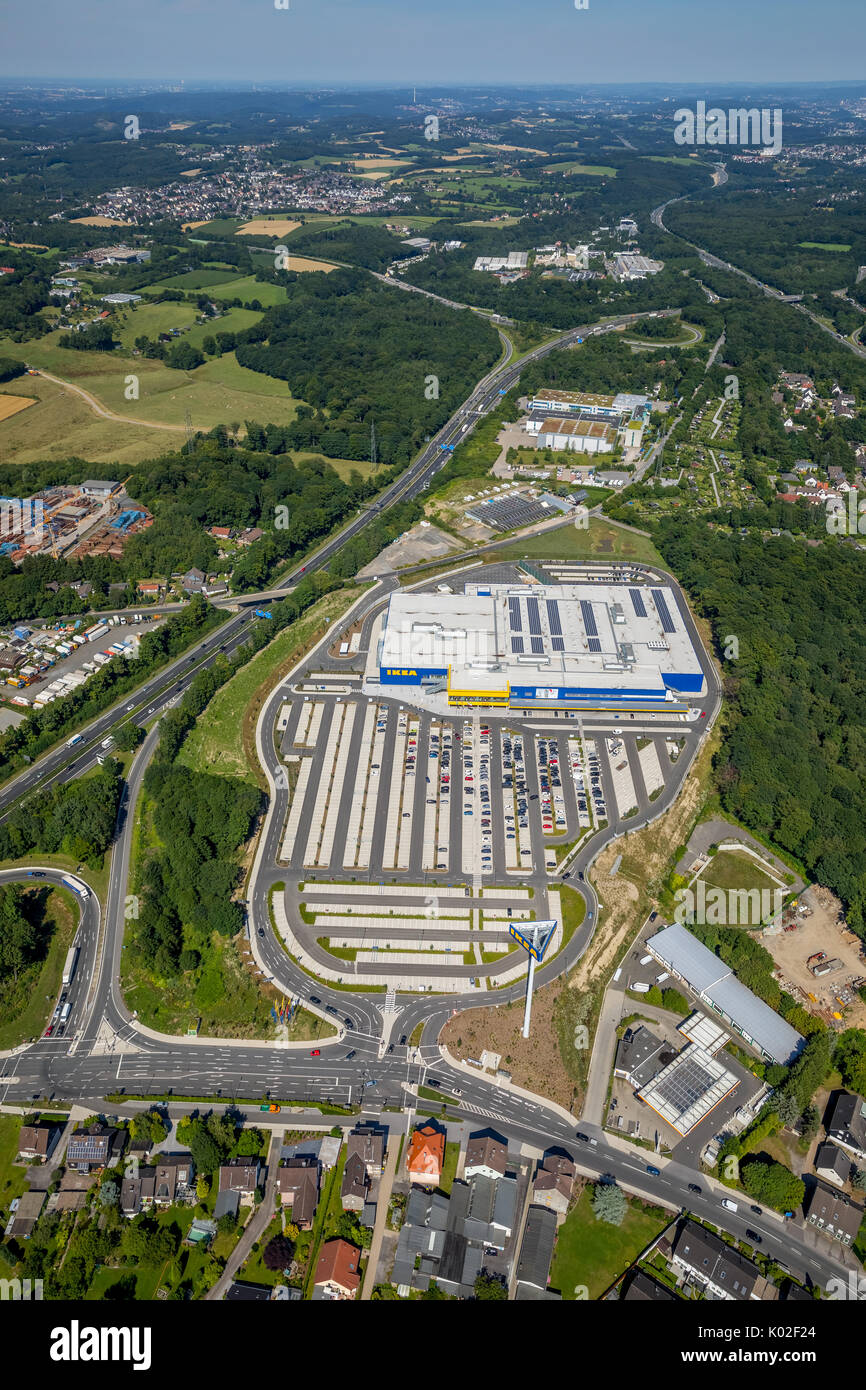 IKEA furniture and interior design store in Wuppertal, city limits Sprockhövel, Ruhr, Nordrhein-Westfalen, Germany, Europe, Aerial View, Aerial, aeria Stock Photo