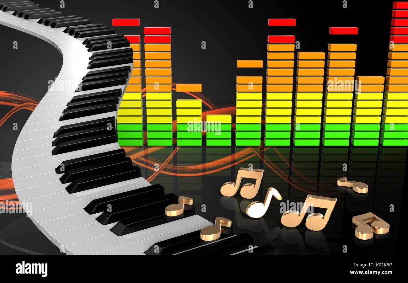 3d illustration of piano keys over sound wave orange background with ...