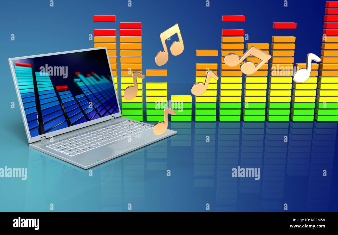 3d illustration of laptop computer over blue gradient background with ...