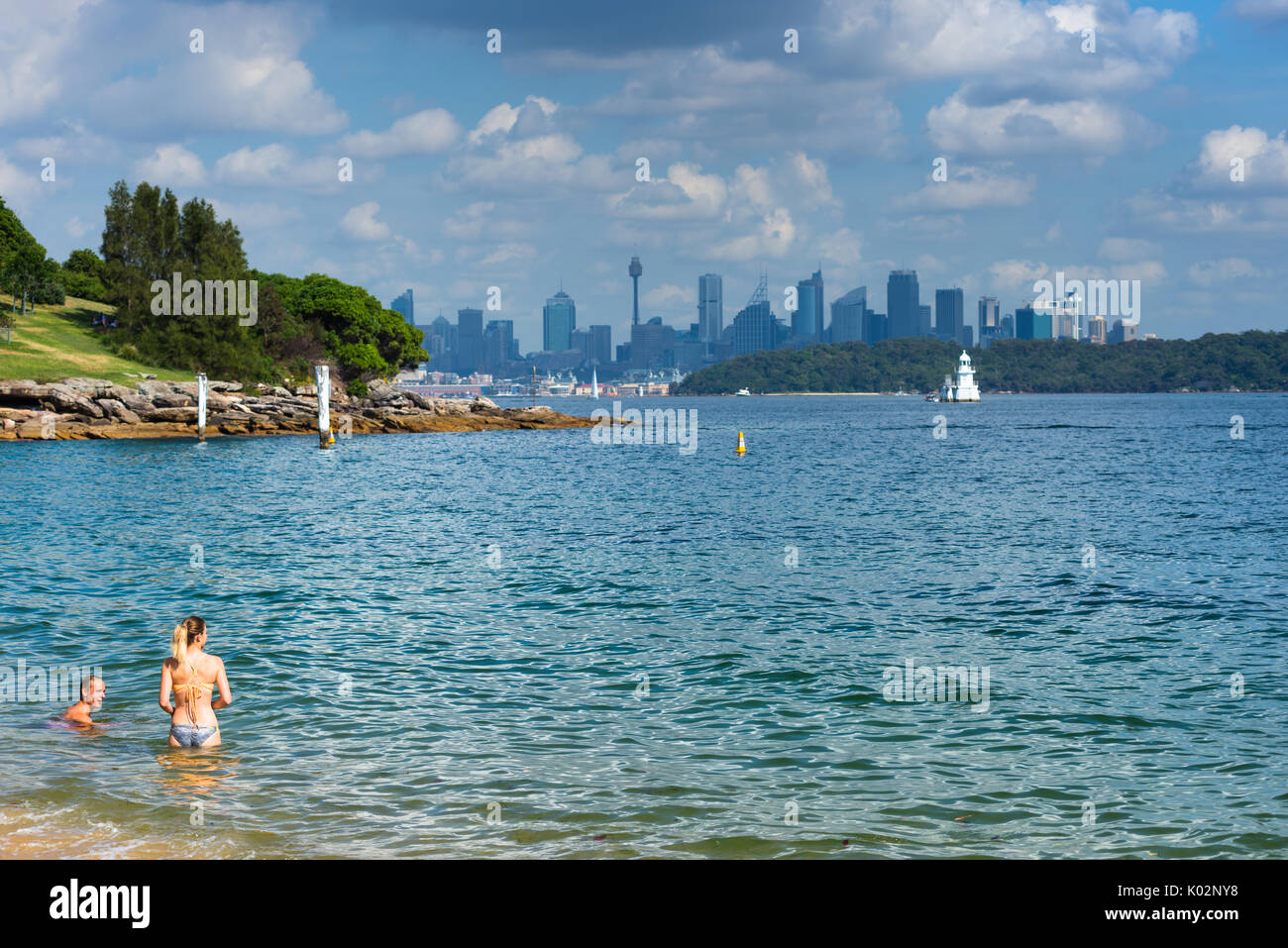 Sydney city skyline seen from Watson Bay, New South Wales, Australia. Stock Photo