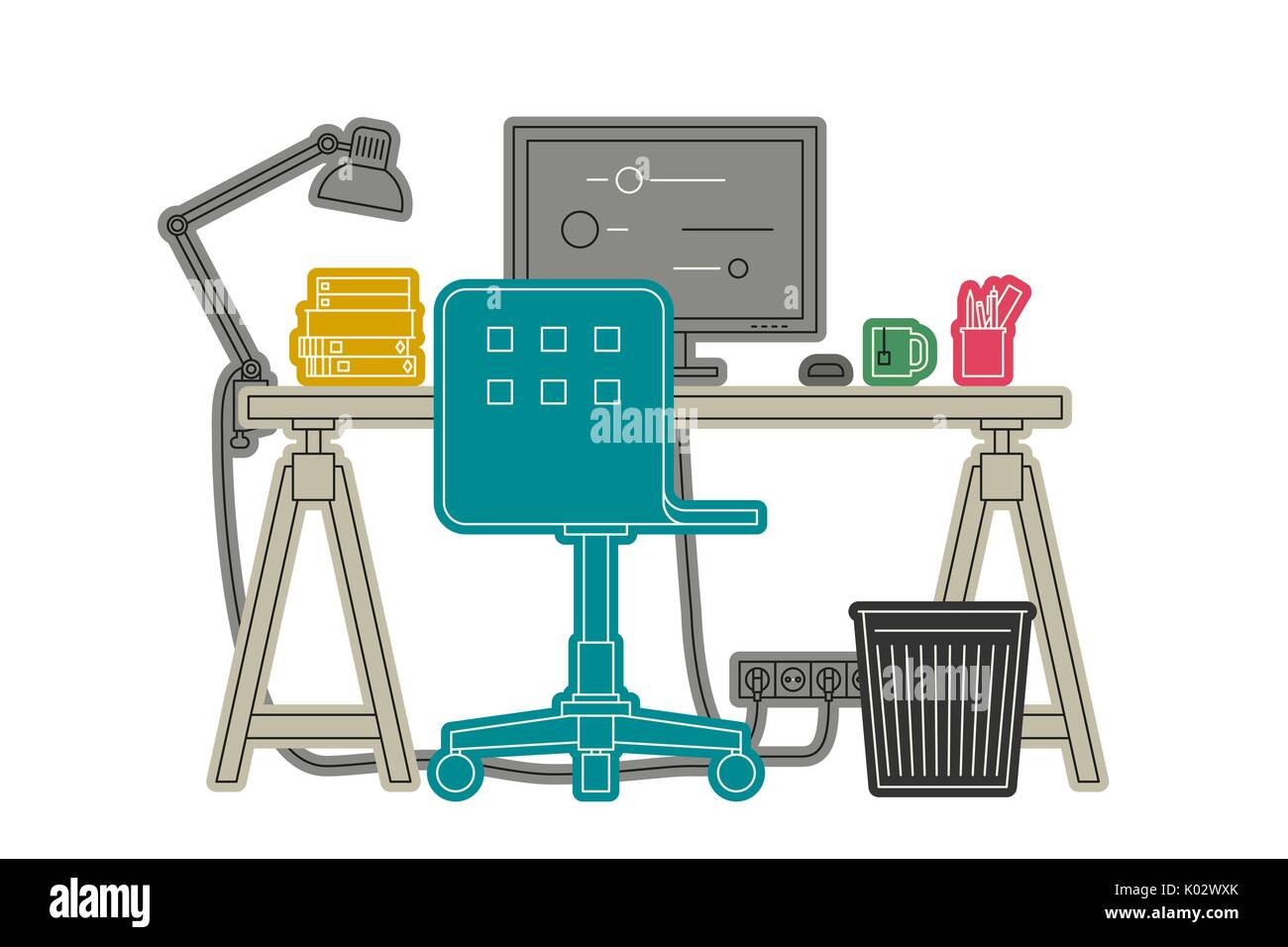 Workplace thin line illustration. Stock Vector