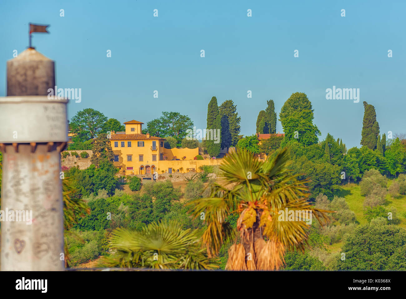 Beautiful landscape above, panorama on historical view Gardens of Bardini (Giardino Bardini) from  Piazzale Michelangelo point. Italy. Stock Photo