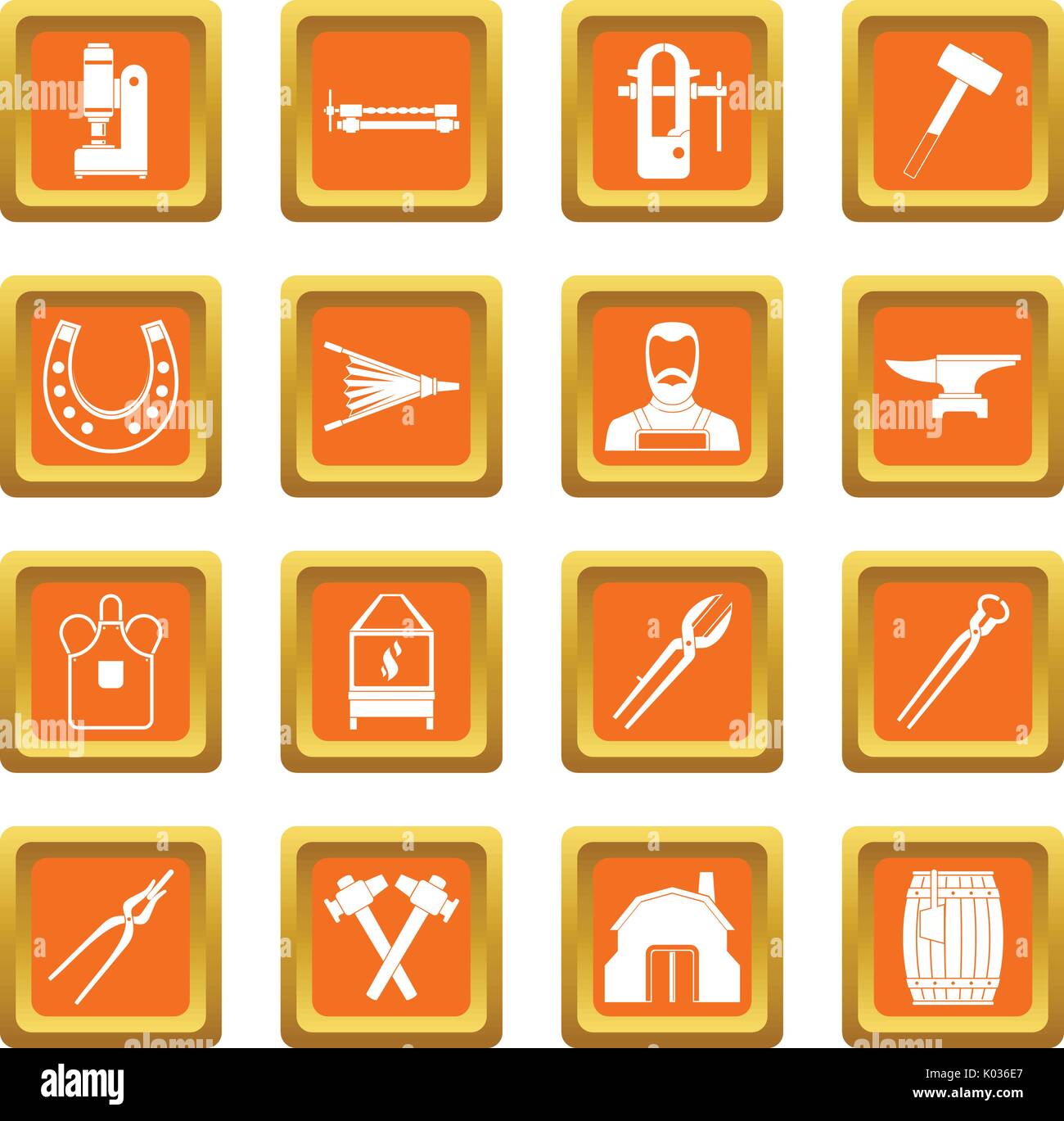 Blacksmith icons set orange Stock Vector