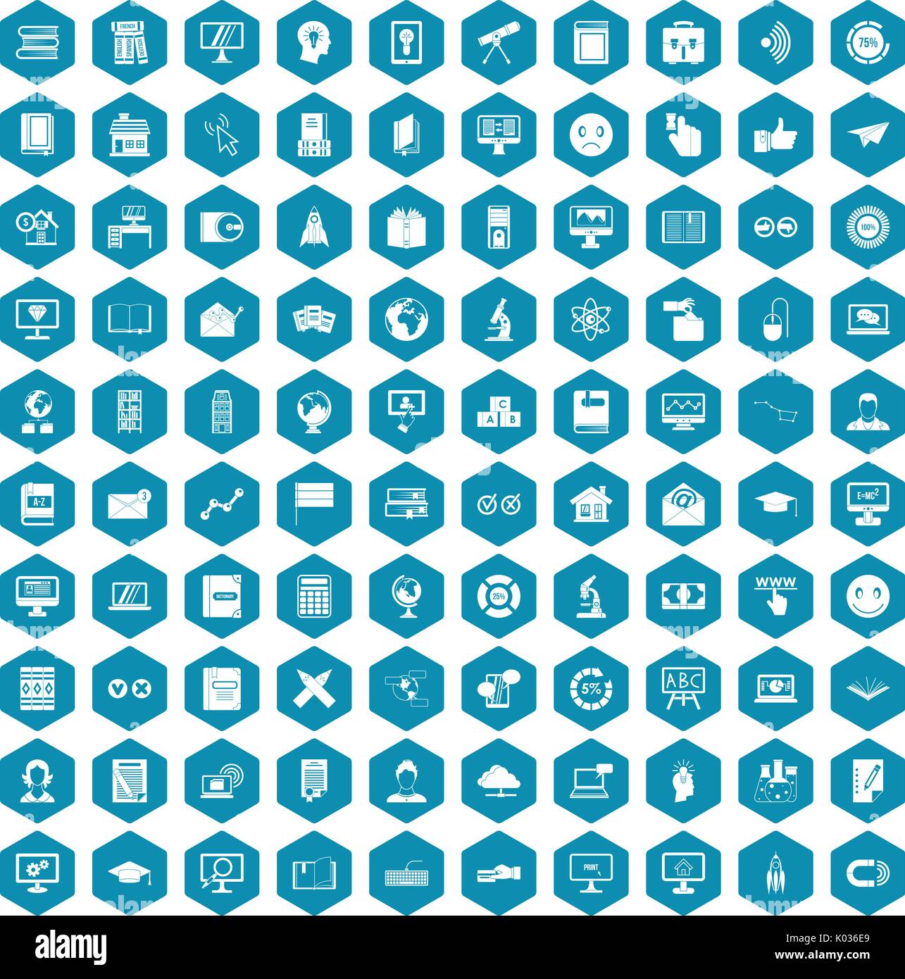100 e-learning icons sapphirine violet Stock Vector
