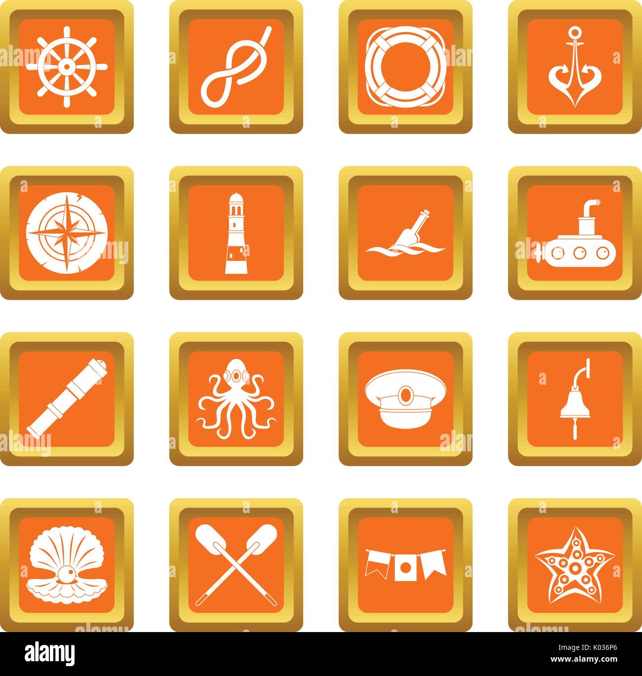Nautical icons set orange Stock Vector Image & Art - Alamy
