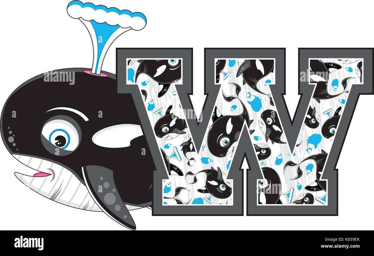 W is for Whale Alphabet Learning Illustration Stock Vector Image & Art ...