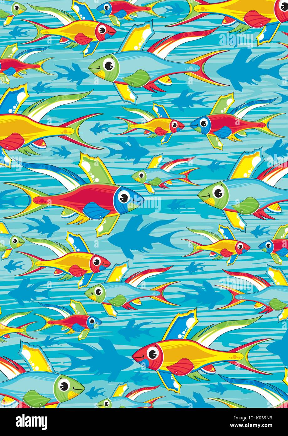 Cartoon Tropical Fish Pattern Vector Illustration Stock Vector Image ...