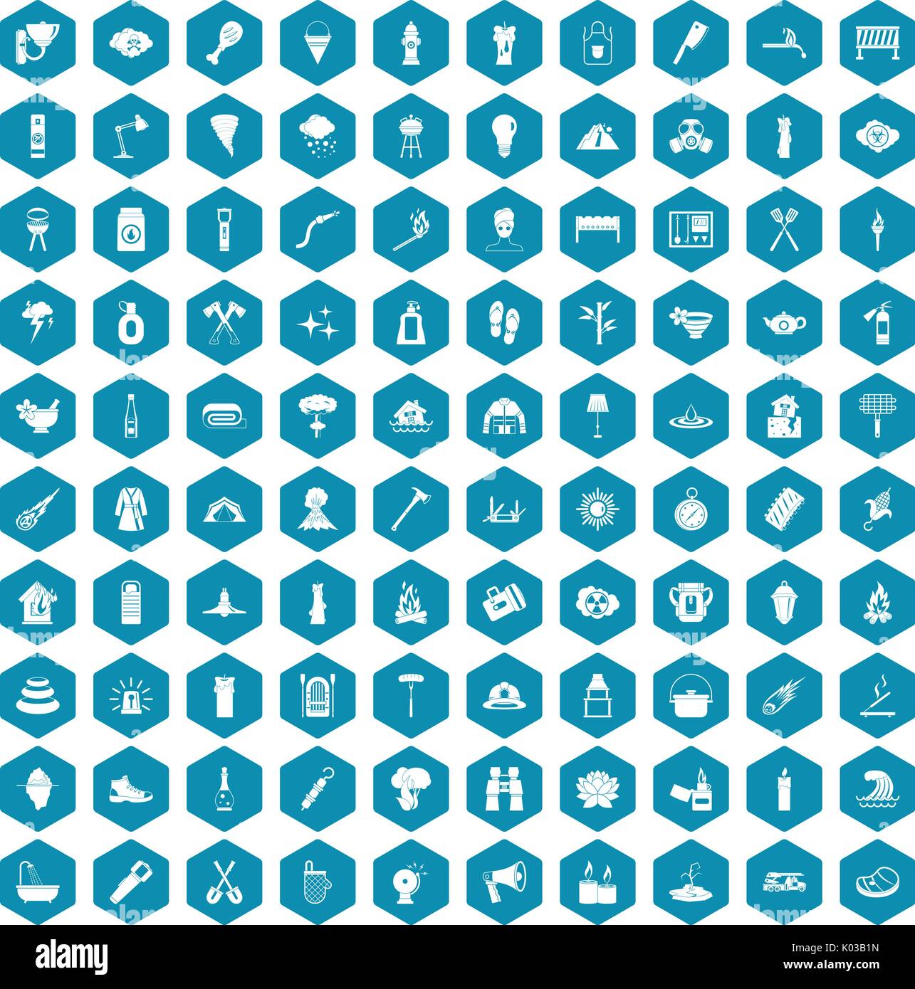 100 fire icons sapphirine violet Stock Vector