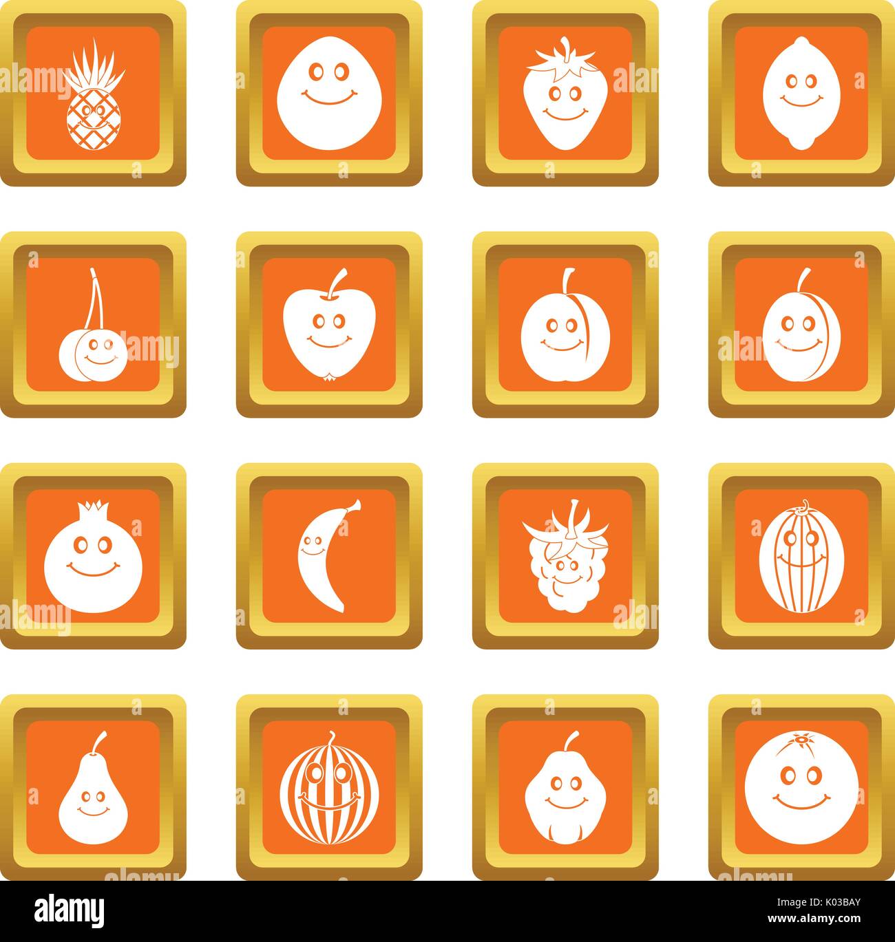 Smiling fruit icons set orange Stock Vector Image & Art - Alamy