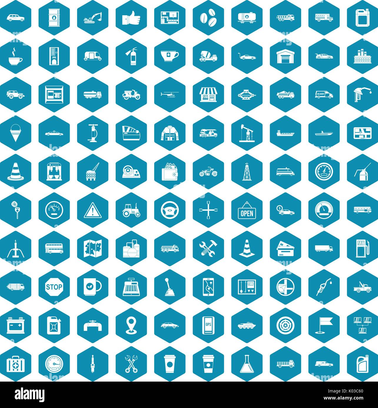 100 gas station icons sapphirine violet Stock Vector