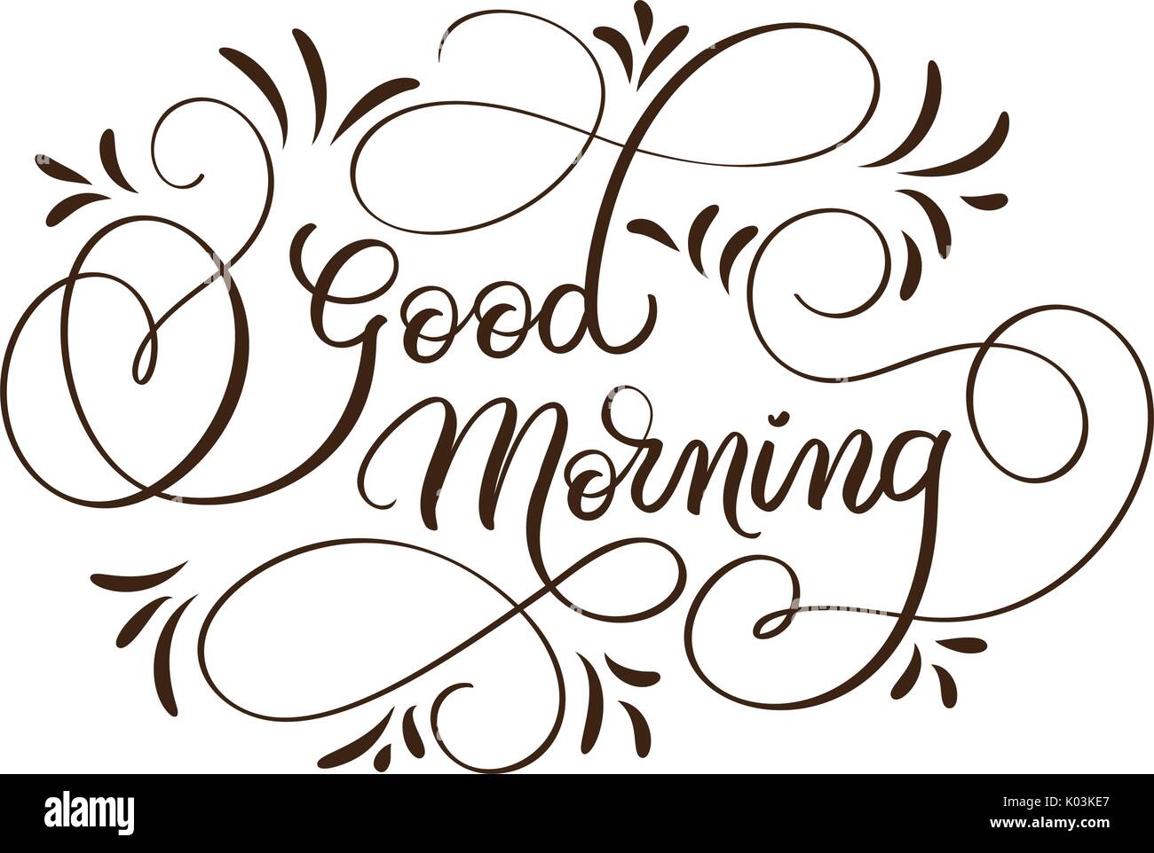 Good morning text on white background. Hand drawn Calligraphy lettering ...