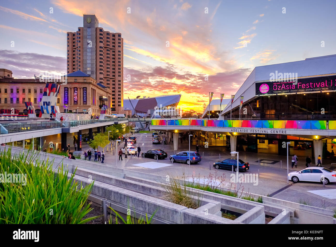Adelaide, Australia - September 16, 2016: Adelaide Festival Centre with Intercontinental hotel scene viewed towards west from King William street at s Stock Photo