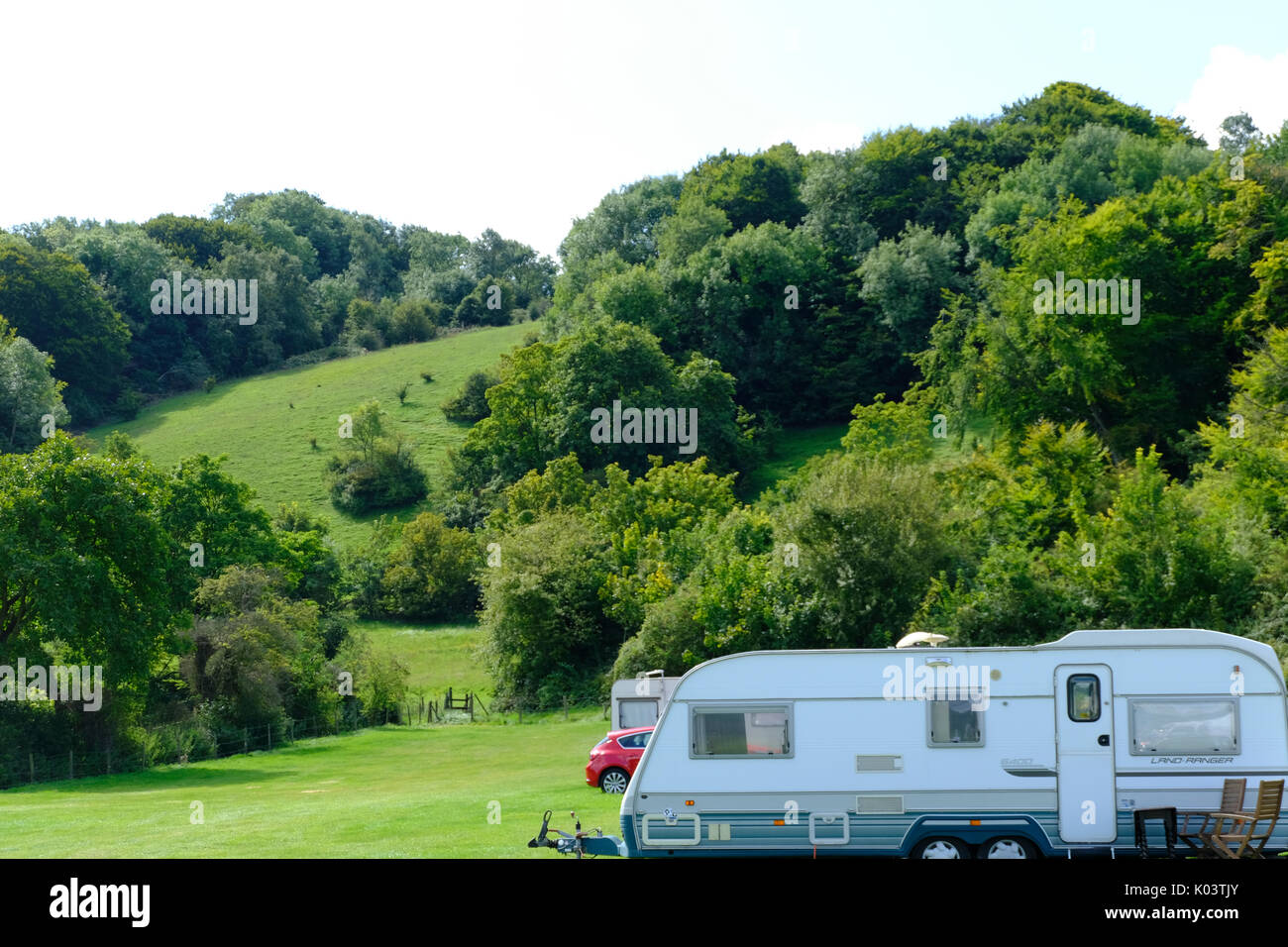 Caravanning at the foot of the Sussex Downs, Findon, West Sussex Stock Photo
