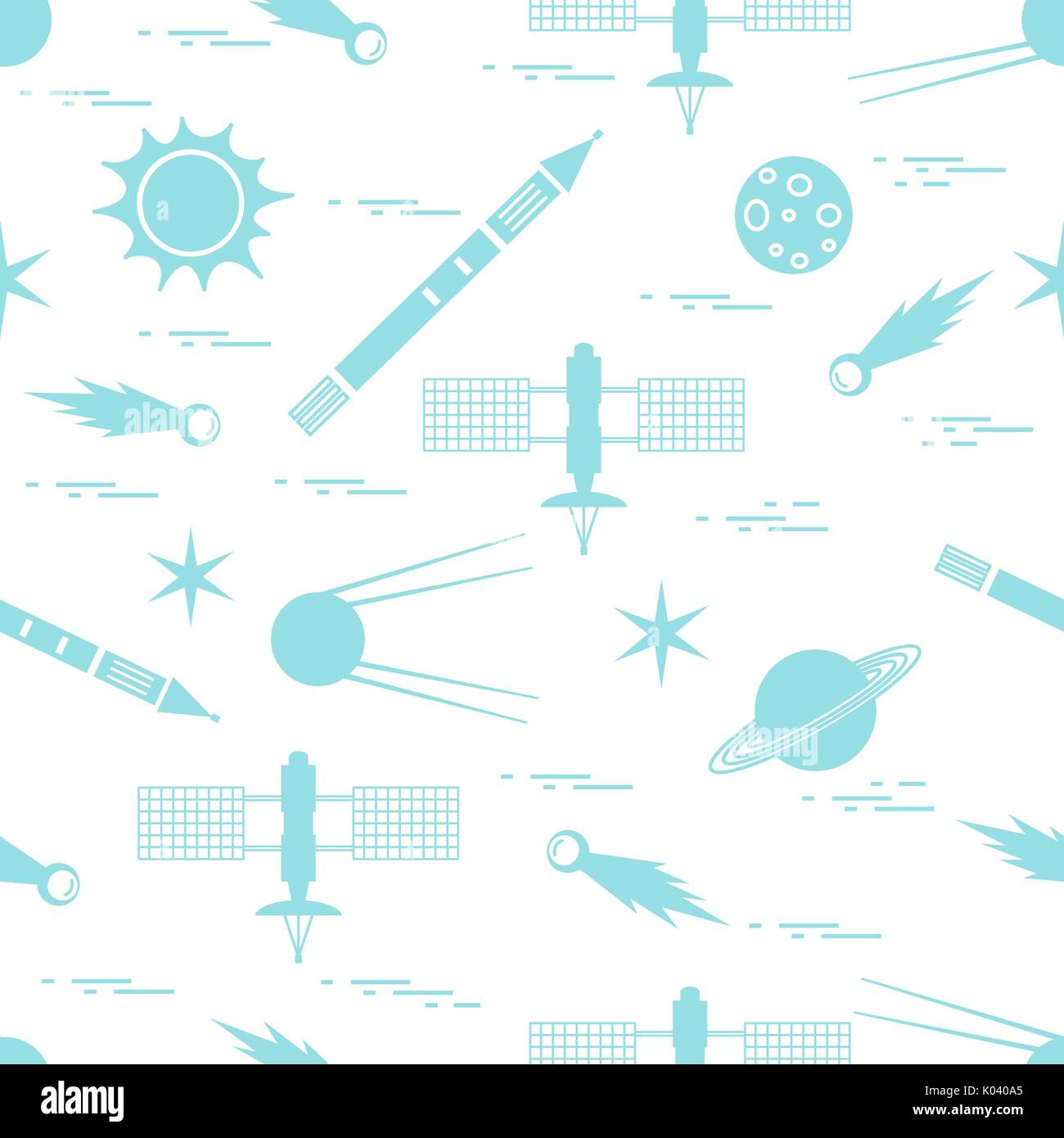 Seamless pattern with variety space exploration elements. Design for banner, poster or print. Stock Vector