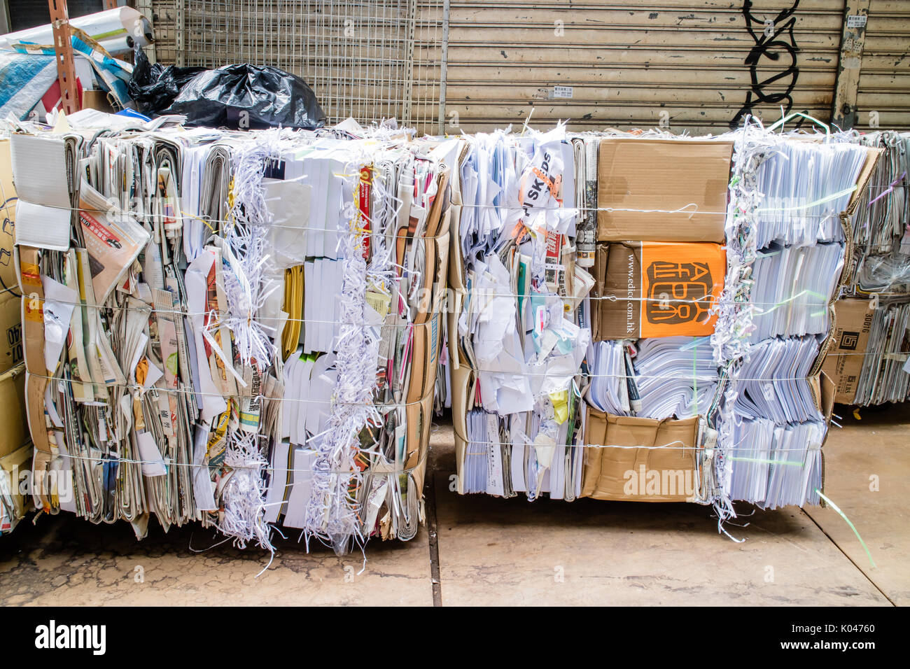 Old used paper pack ready for recycling in Hong Kong Stock Photo Alamy