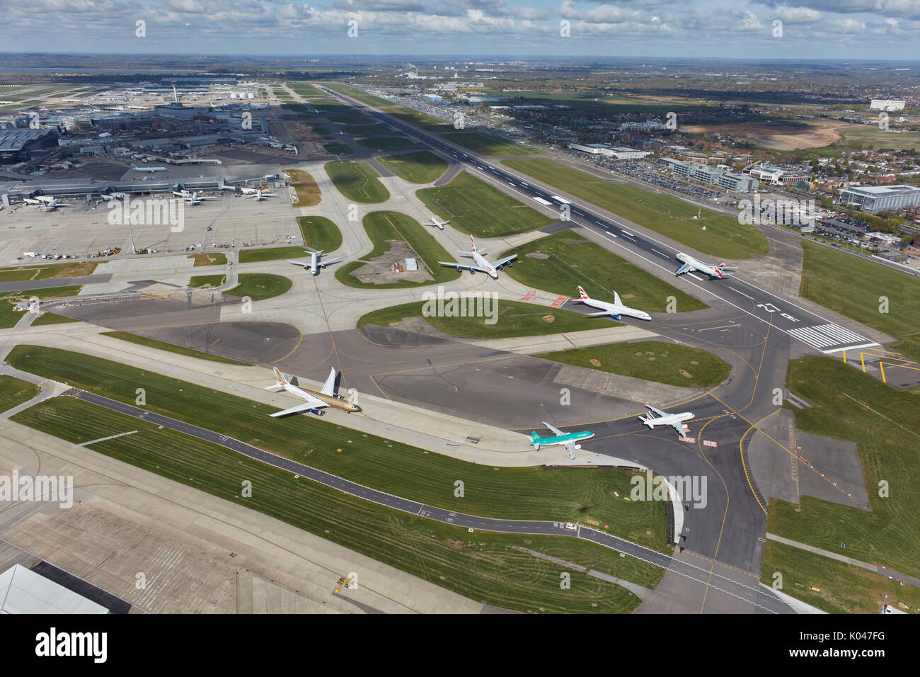 An aerial view of Heathrow Airport, the UK's busiest Stock Photo