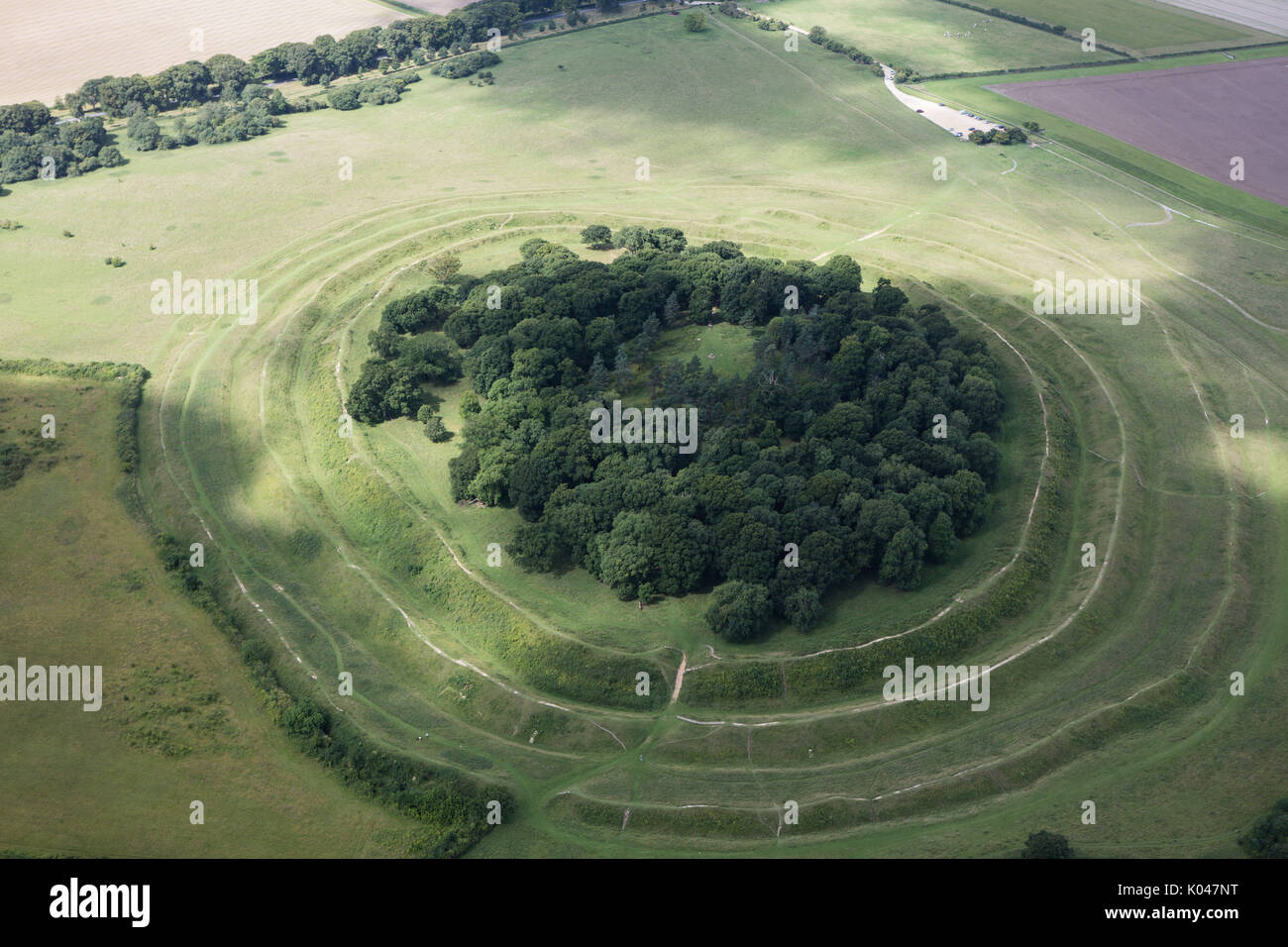 An aerial photograph of a Hill Fort in Southern England Stock Photo