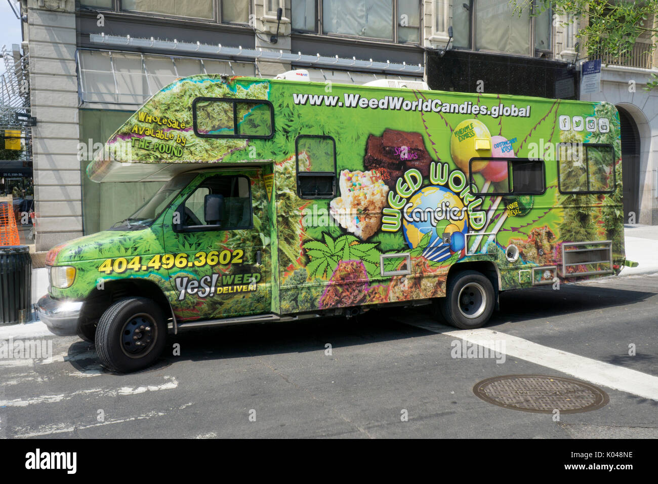 The WEED WORD Candy van parked adjacent to Union Square