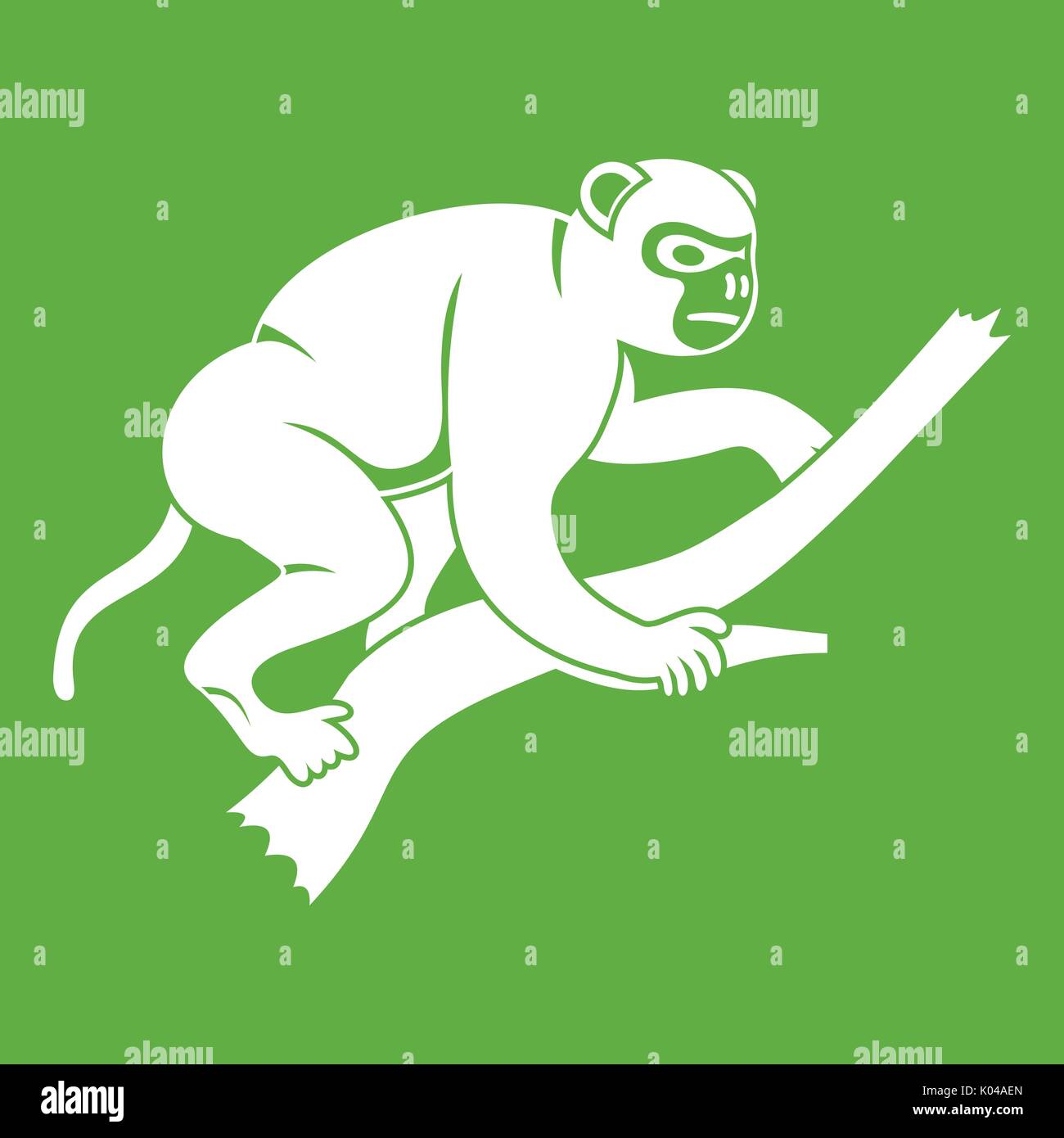 Monkey is climbing up on a tree icon green Stock Vector