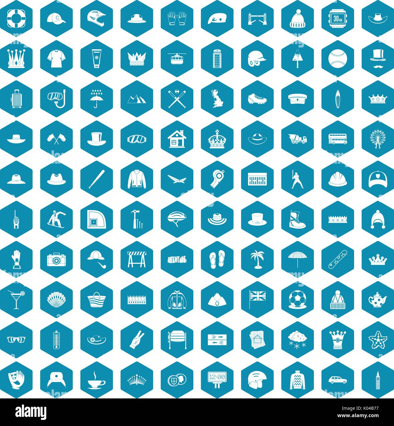 100 hat icons sapphirine violet Stock Vector
