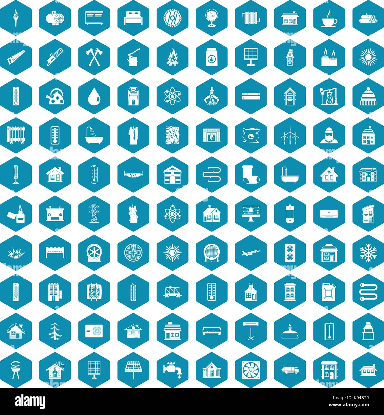 100 heating icons sapphirine violet Stock Vector