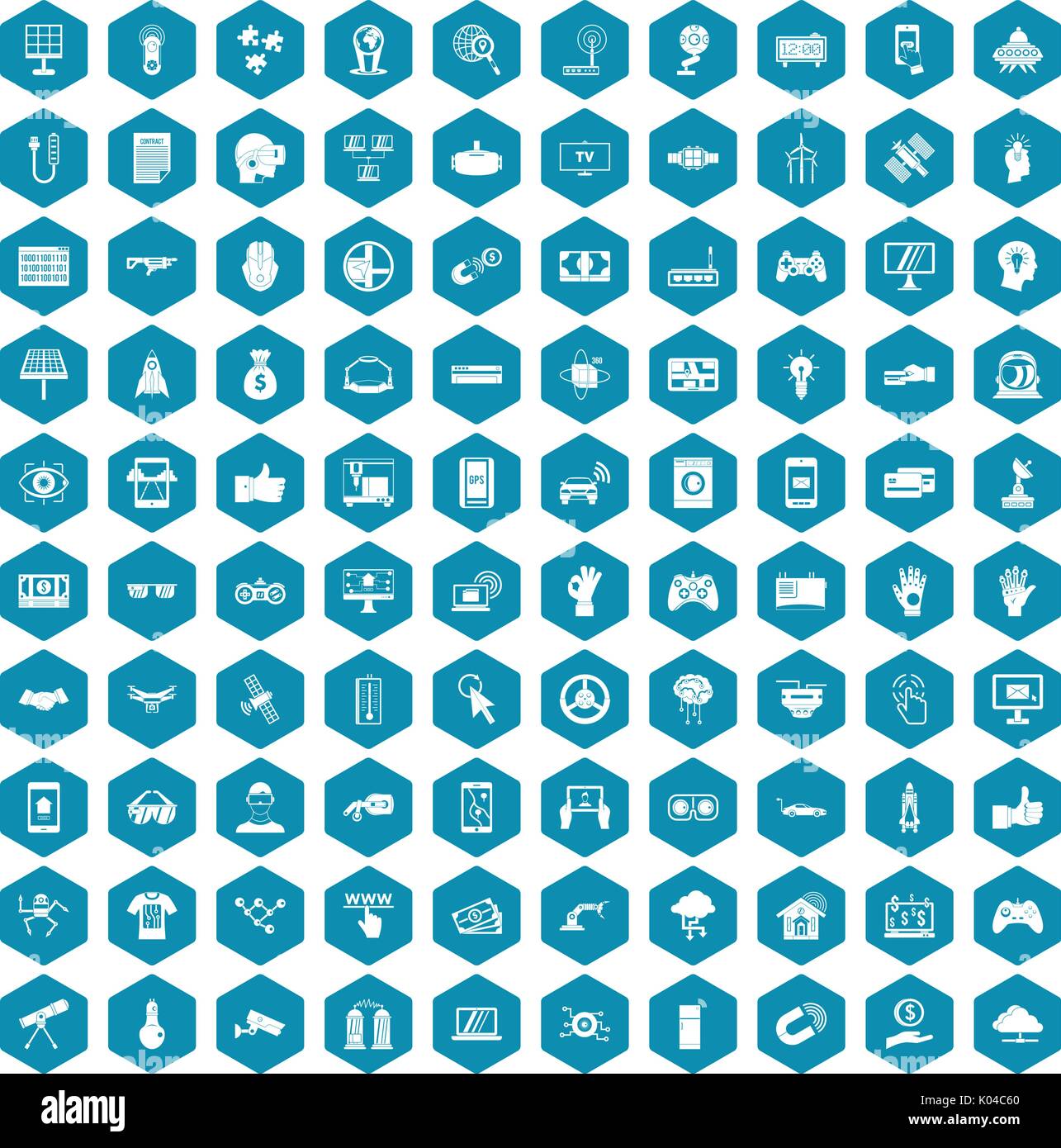100 hi-tech icons sapphirine violet Stock Vector