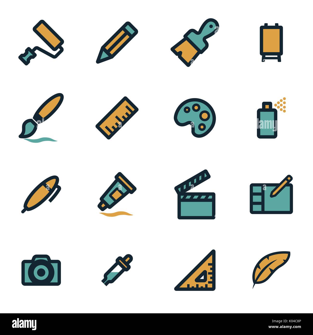 Vector flat art tools icons set on white background Stock Vector