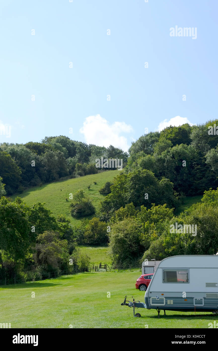Caravanning at the foot of the Sussex Downs, Findon, West Sussex Stock Photo