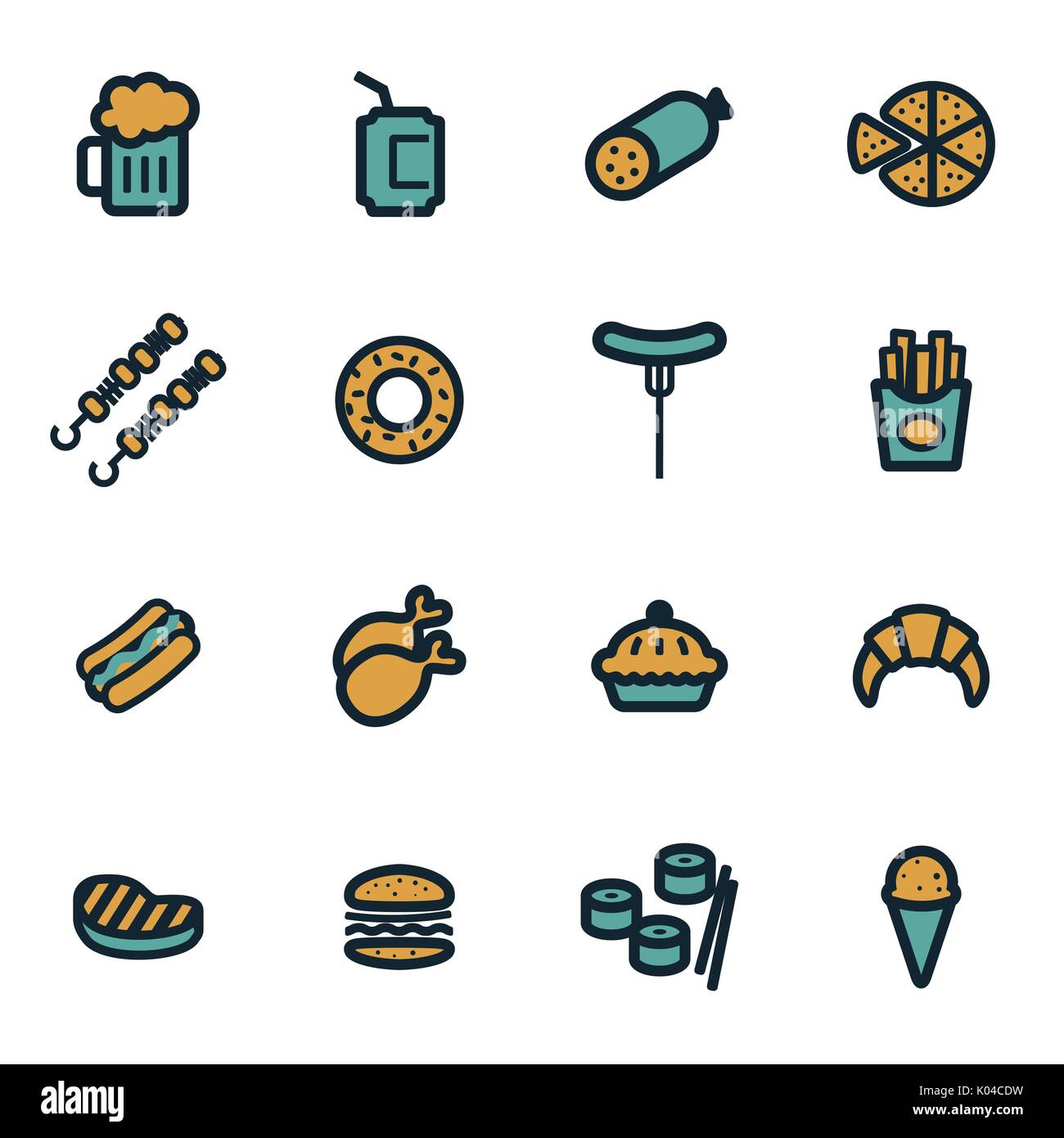 Vector flat fastfood icons set Stock Vector