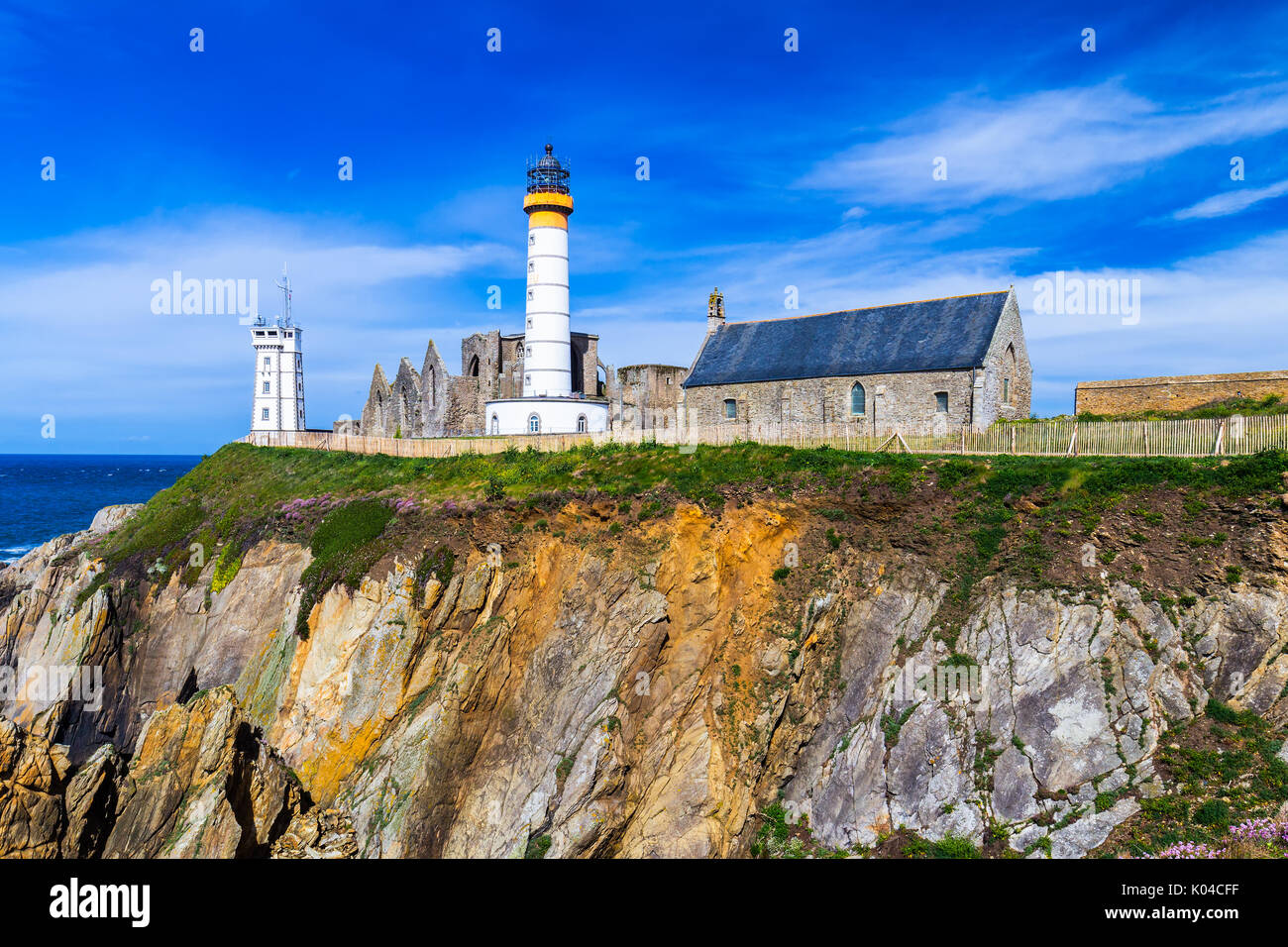 Panorama of lighthouse and ruin of monastery, Pointe de Saint Mathieu ...