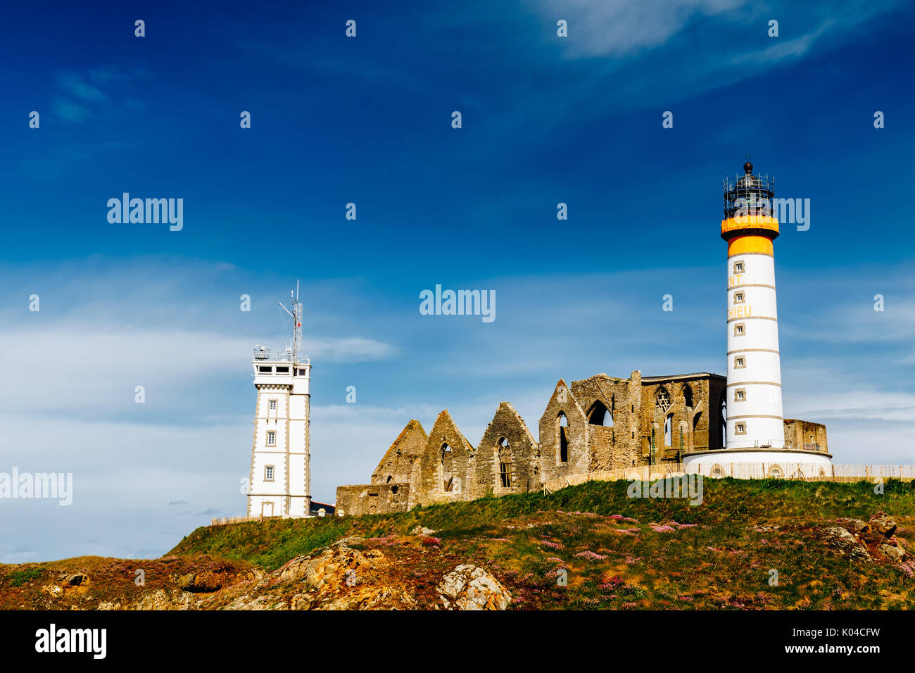 Panorama of lighthouse and ruin of monastery, Pointe de Saint Mathieu ...