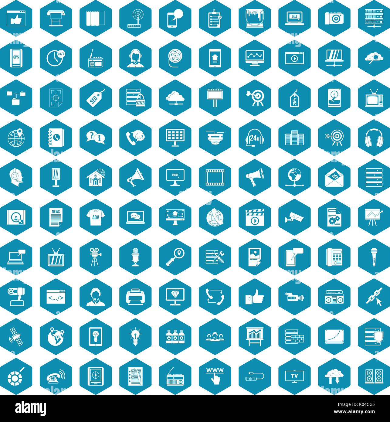 100 information technology icons sapphirine violet Stock Vector