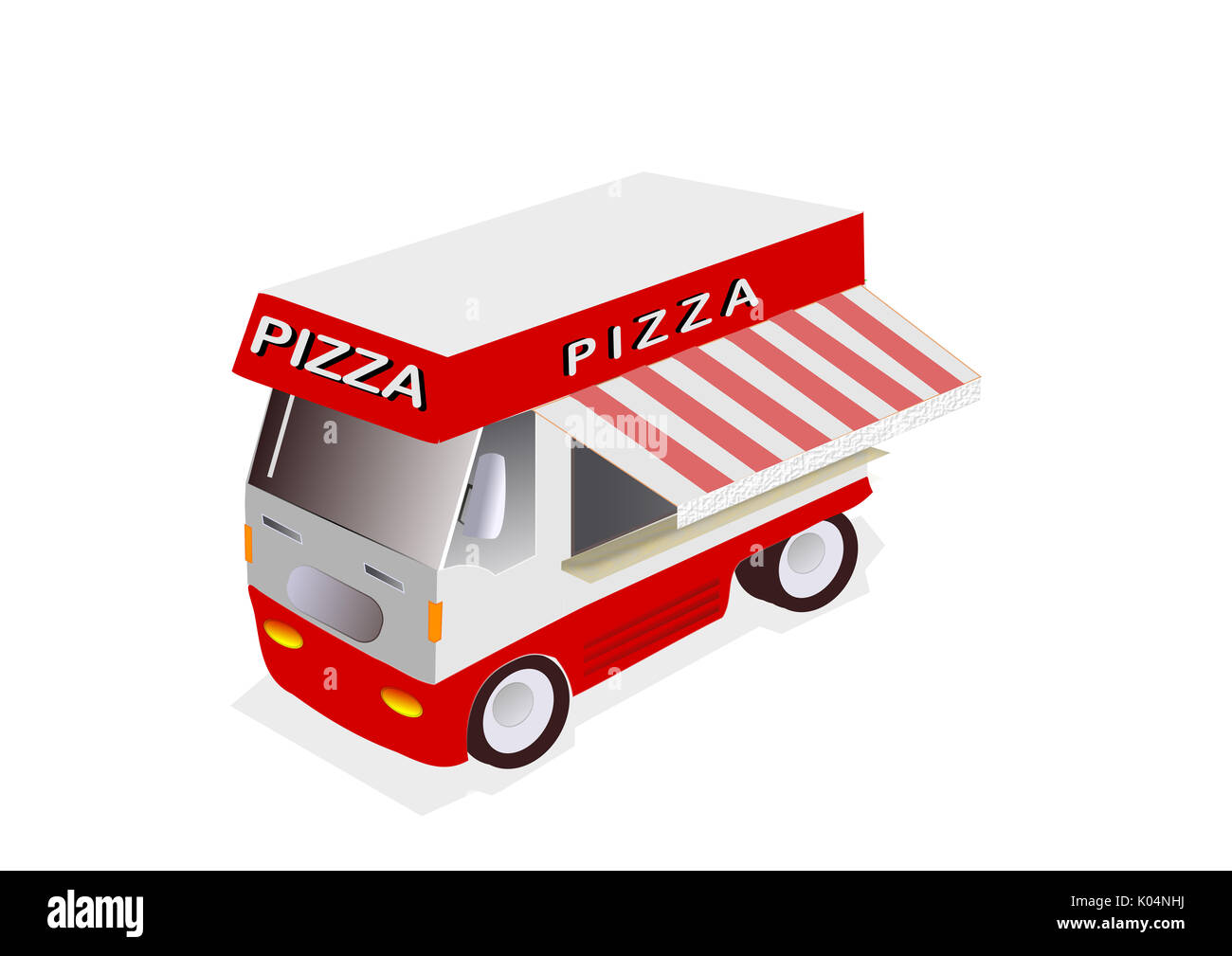 illustration of red Pizza truck on white background Stock Photo