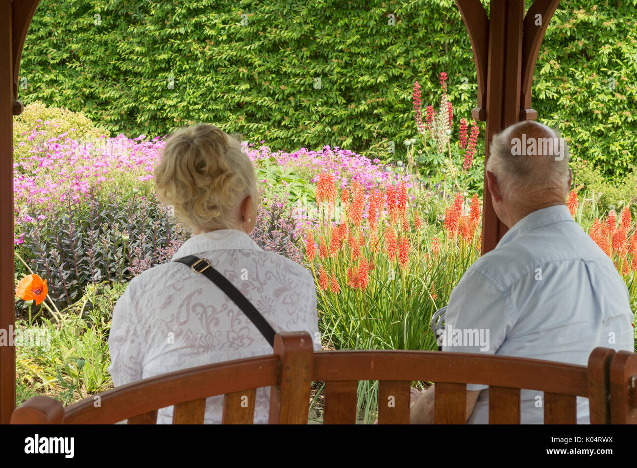elderly couple visiting Breezy Knees gardens, York, England, UK Stock Photo