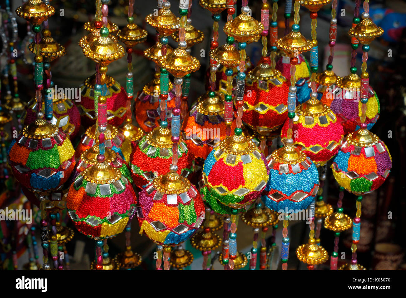 Handicrafts on display at a road-side shop in Dhaka, Bangladesh on