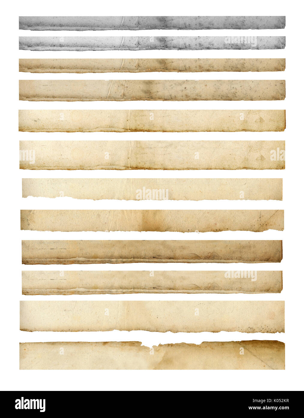 Strips of old paper scraps isolated on background Stock Photo