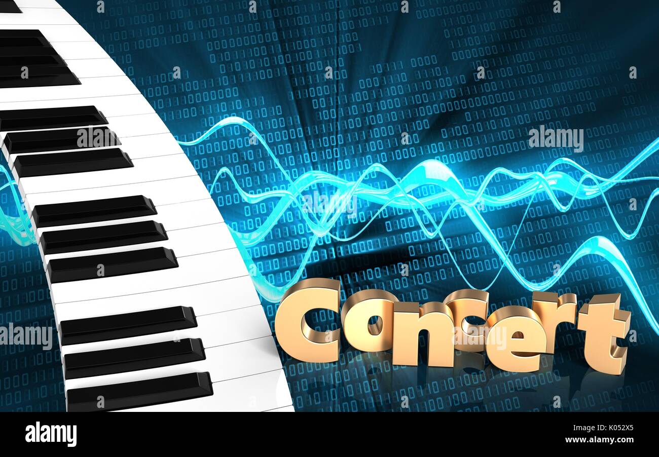 3d illustration of piano keyboard over sound wave digital background