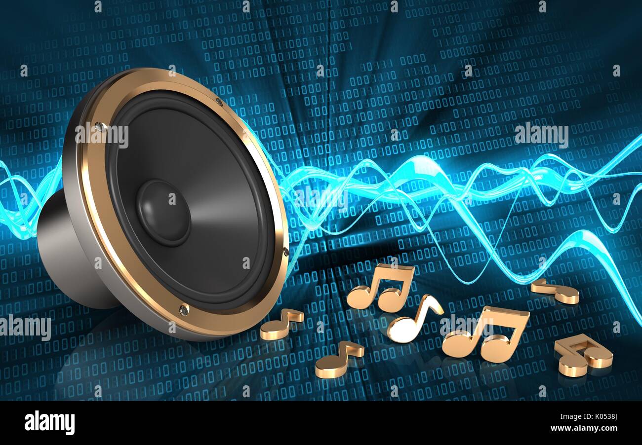3d illustration of loud speaker over sound wave digital background with