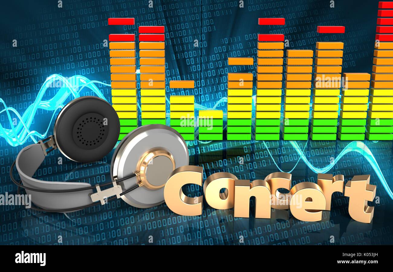 3d illustration of headphones over sound wave digital background with