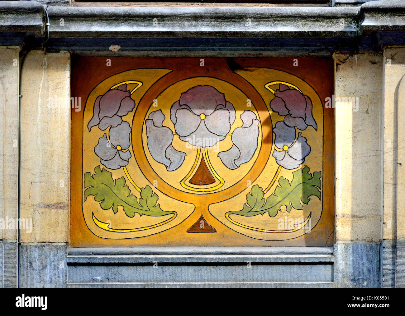 Brussels, Belgium. Art nouveau facade at 7 Rue Vanderschrick Stock Photo