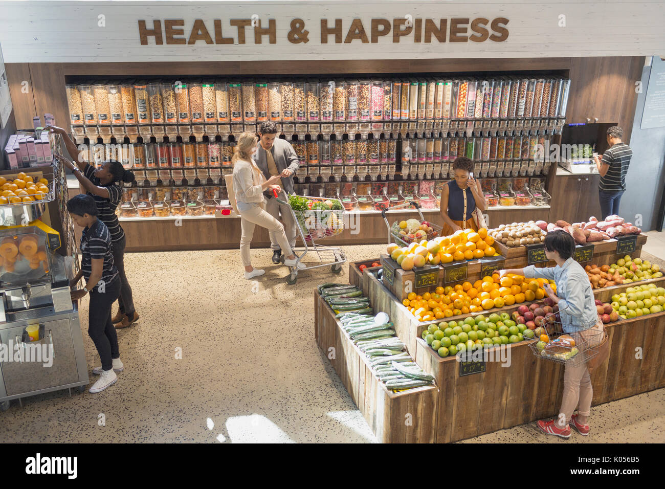 View of people grocery shopping in health food store Stock Photo