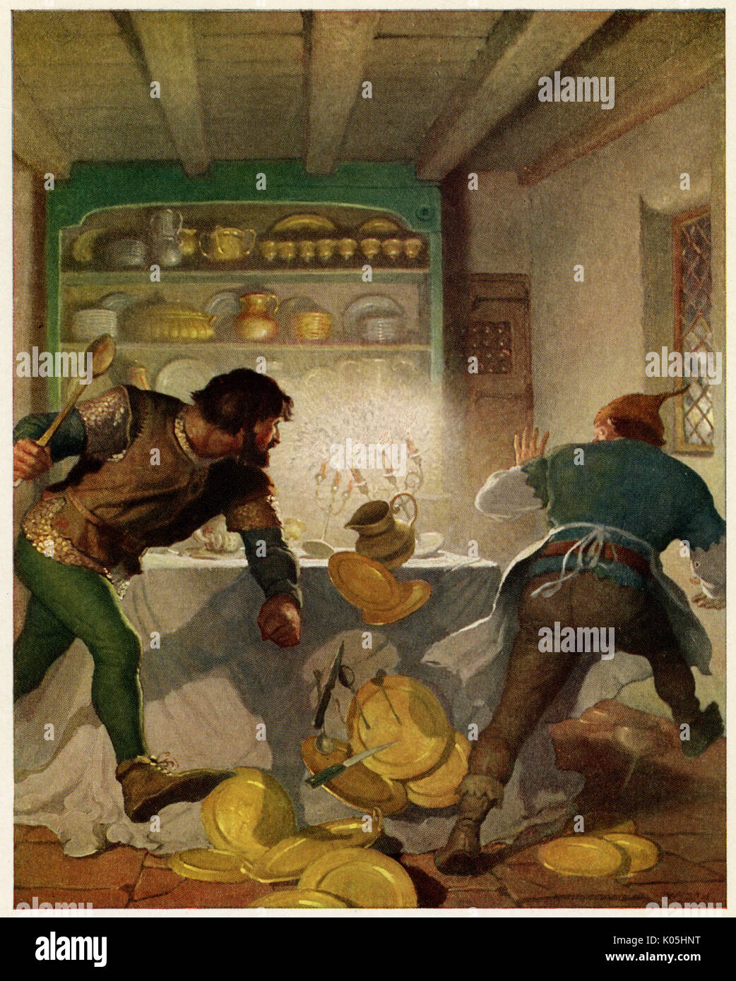 Little John fights with the  cook in the Sheriff's house.         Date: Stock Photo