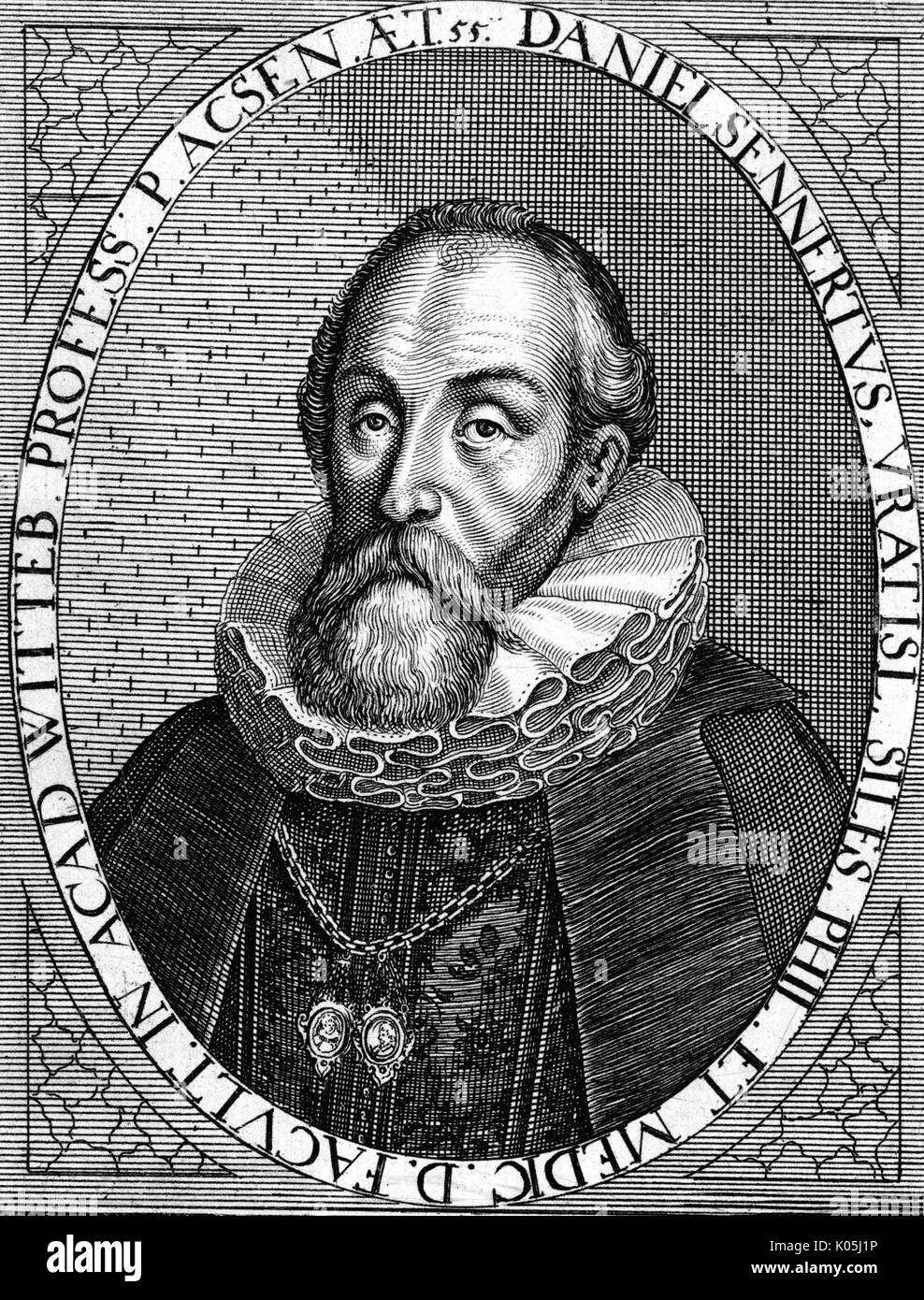 Daniel Sennert (1572 - 1637) - German medical        Date: Stock Photo
