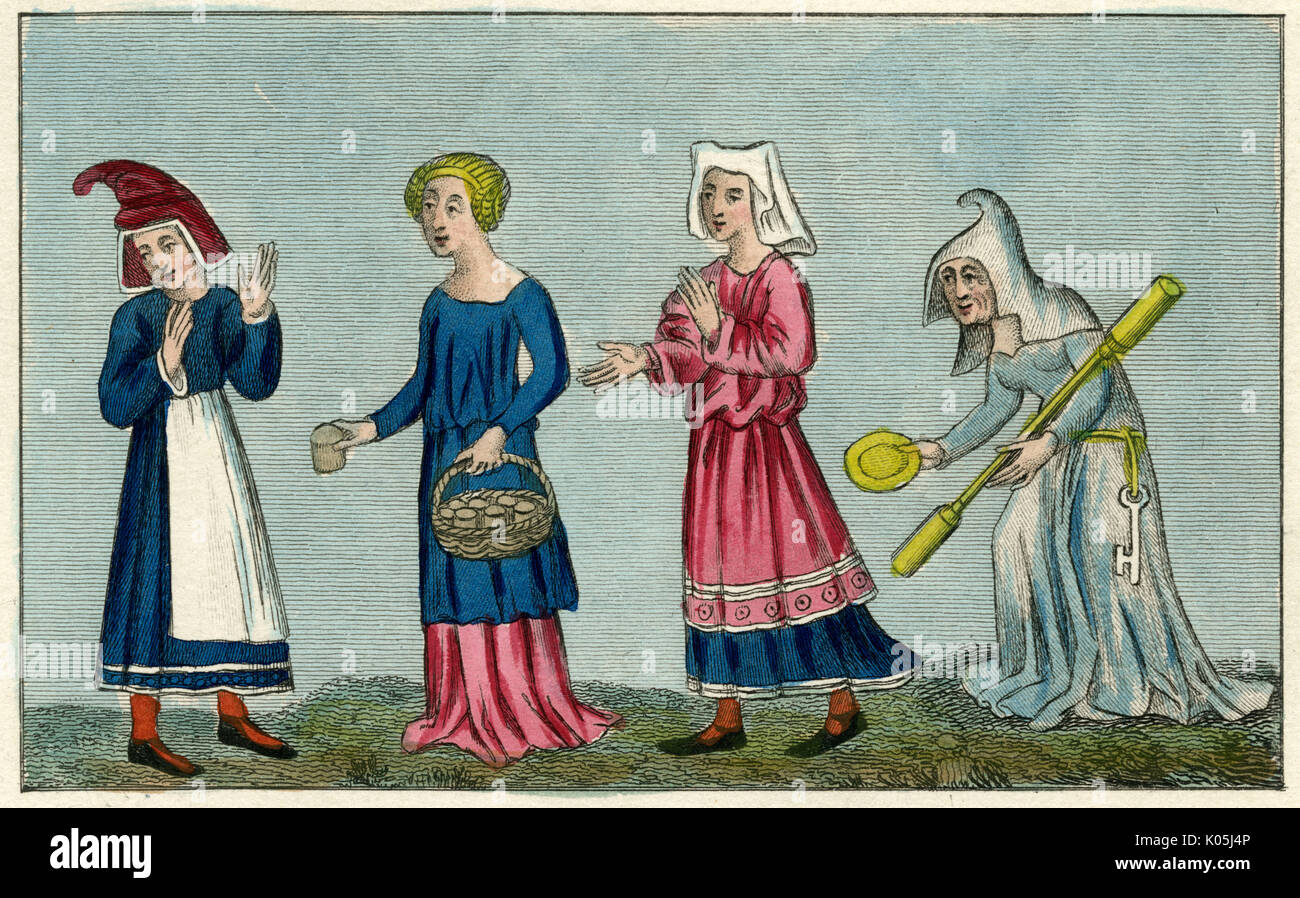 Various domestic women of the  period         Date: 15th century Stock Photo