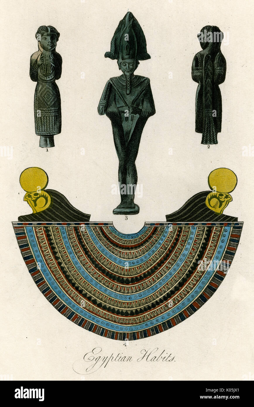 An Egyptian necklace and  figurines.         Date: ANCIENT EGYPT Stock Photo